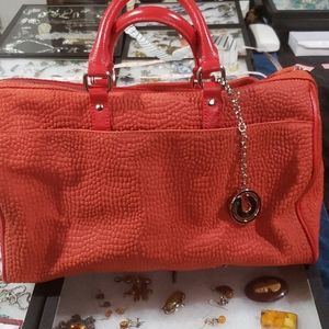 Charles Jourdan Red Pebbled Leather Purse Bag